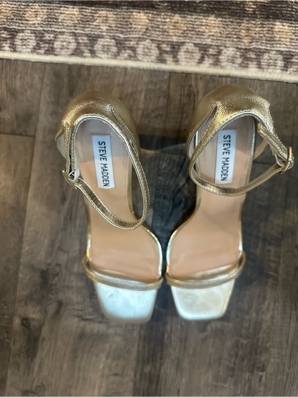 Steve Madden Gold Square-Toe Ankle-Strap Heels